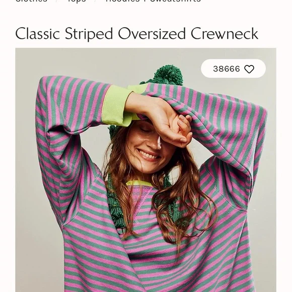 NWT Free People Classic Striped Oversized Crewneck Pink Combo Size Large - Picture 5 of 6